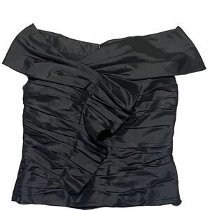 Marisa Baratelli Black Thai Silk Off Shoulder Ruched Pleated Top Women’s Size 8